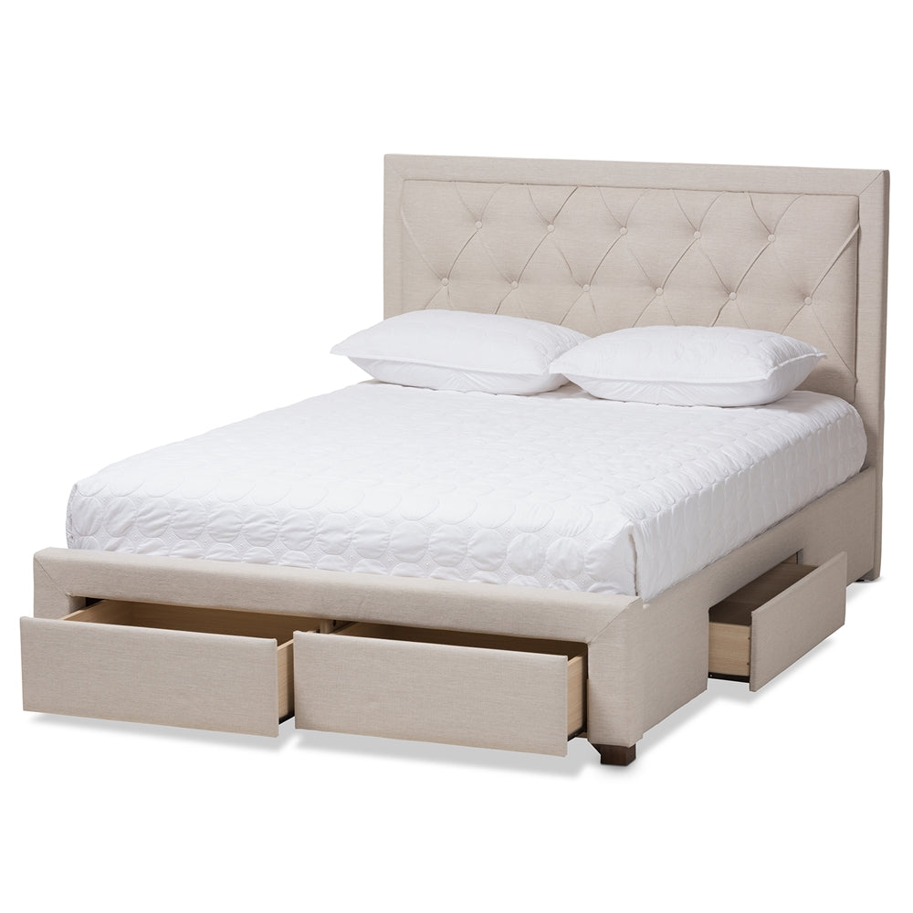 Aurelie Modern Light Beige Fabric Upholstered Queen Size Storage Bed