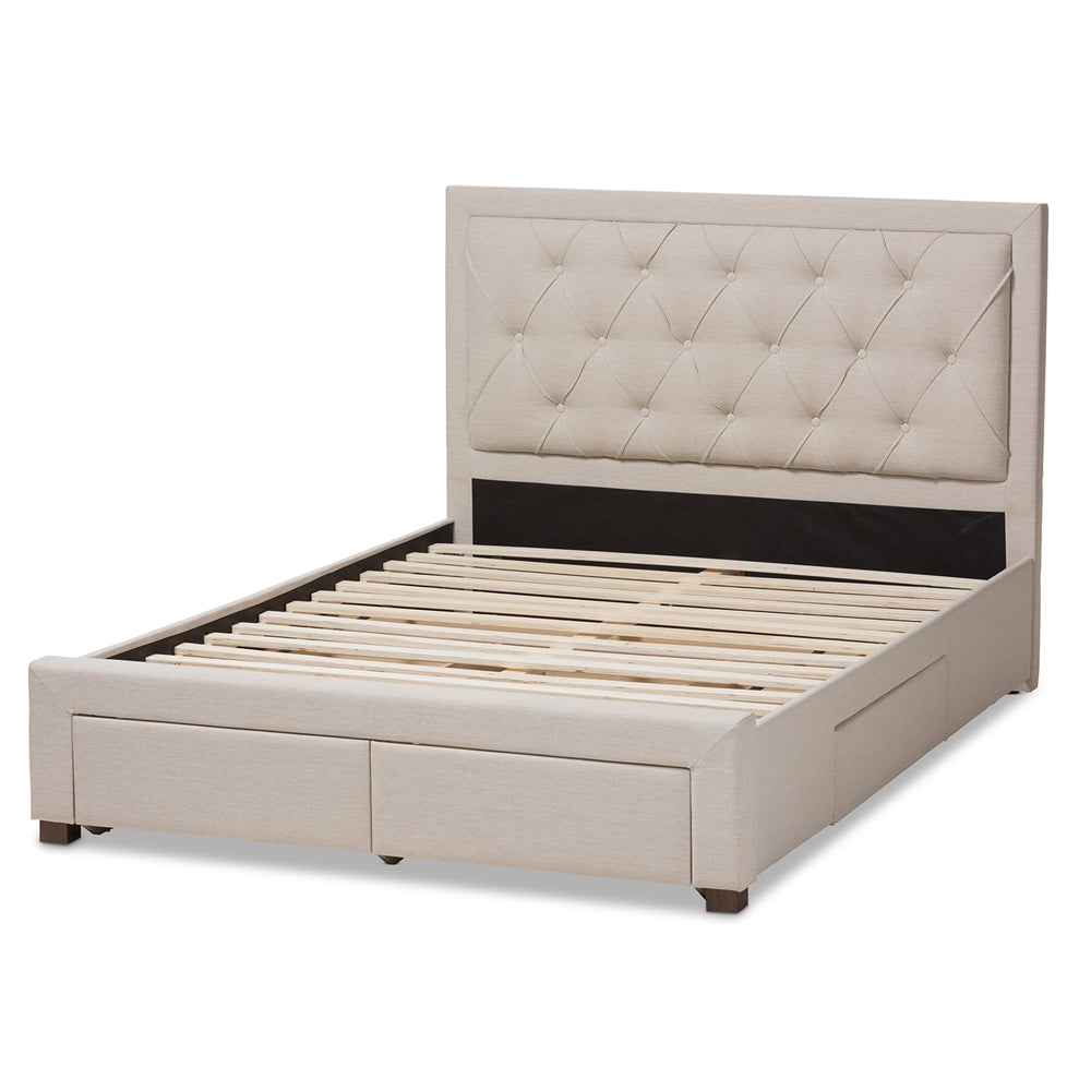 Aurelie Modern Light Beige Fabric Upholstered Queen Size Storage Bed