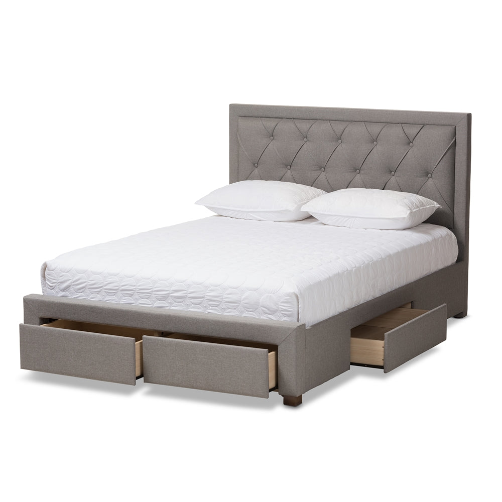 Aurelie Modern Light Grey Fabric Upholstered King Size Storage Bed