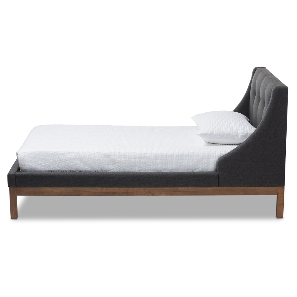 Louvain Dark Grey Fabric Upholstered Walnut-Finished Twin Sized Platform Bed