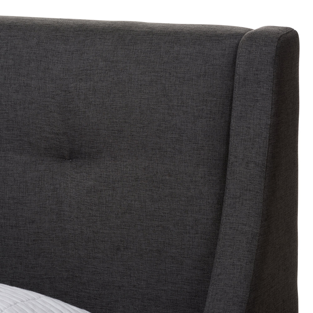 Louvain Dark Grey Fabric Upholstered Walnut-Finished Twin Sized Platform Bed