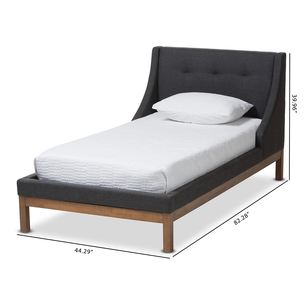Louvain Dark Grey Fabric Upholstered Walnut-Finished Twin Sized Platform Bed