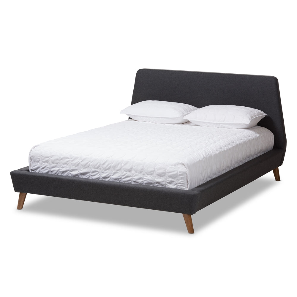 Sinclaire Dark Grey Upholstered Walnut-Finished Queen Sized Bed