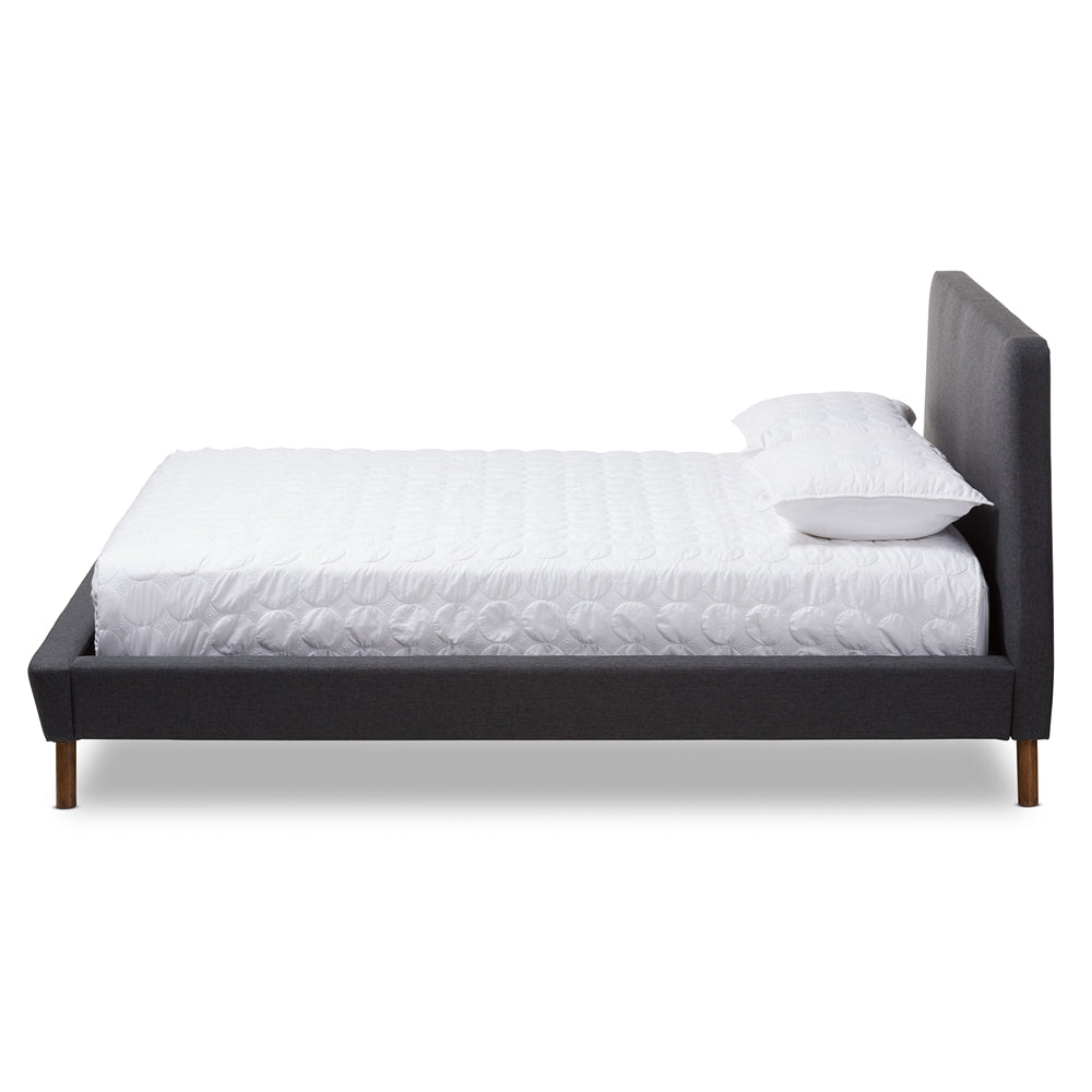 Sinclaire Dark Grey Upholstered Walnut-Finished Queen Sized Bed