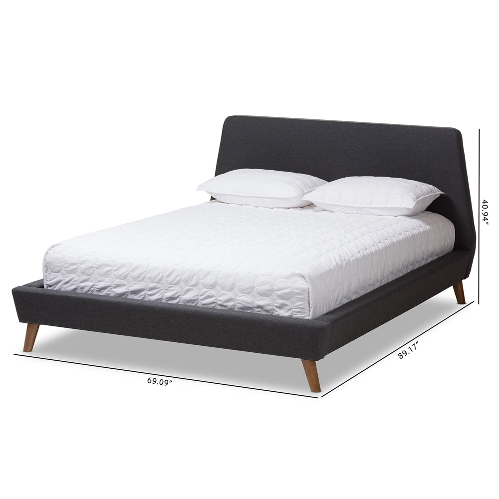 Sinclaire Dark Grey Upholstered Walnut-Finished Queen Sized Bed
