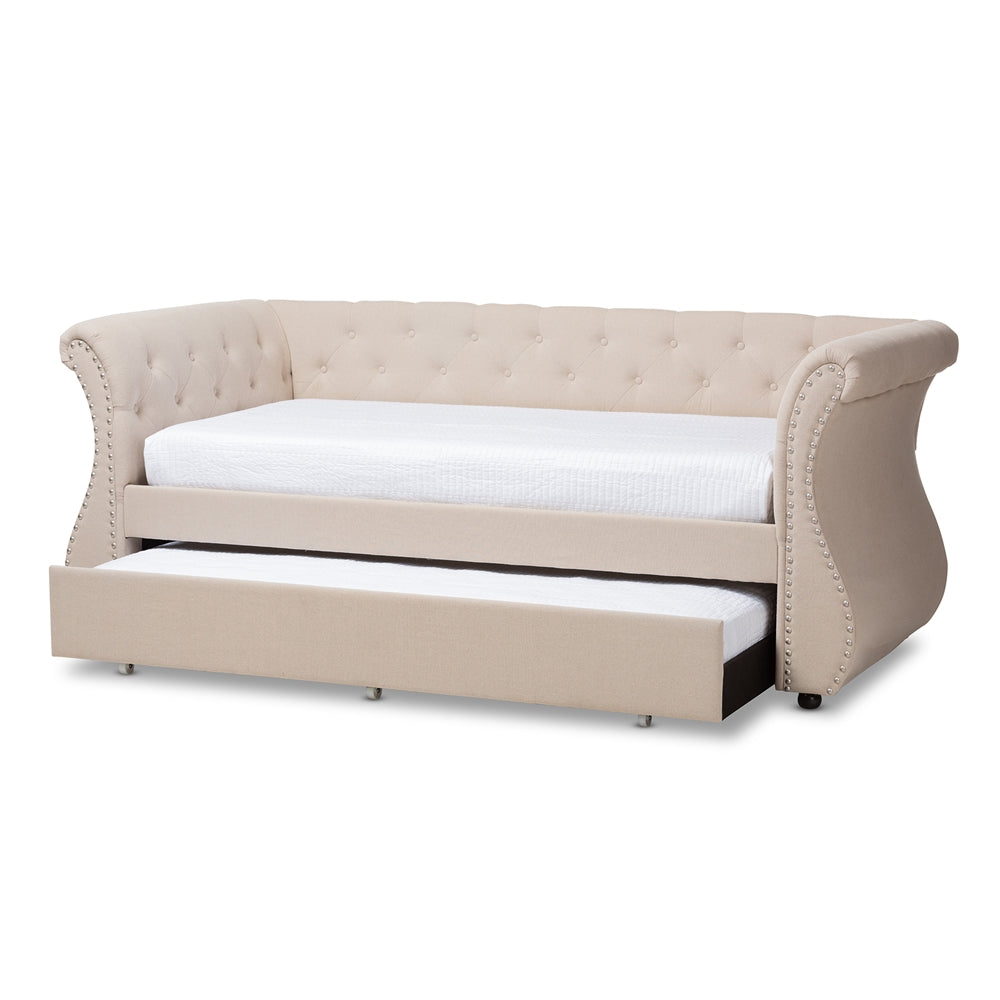 Cherine Classic and Contemporary Beige Fabric Upholstered Daybed