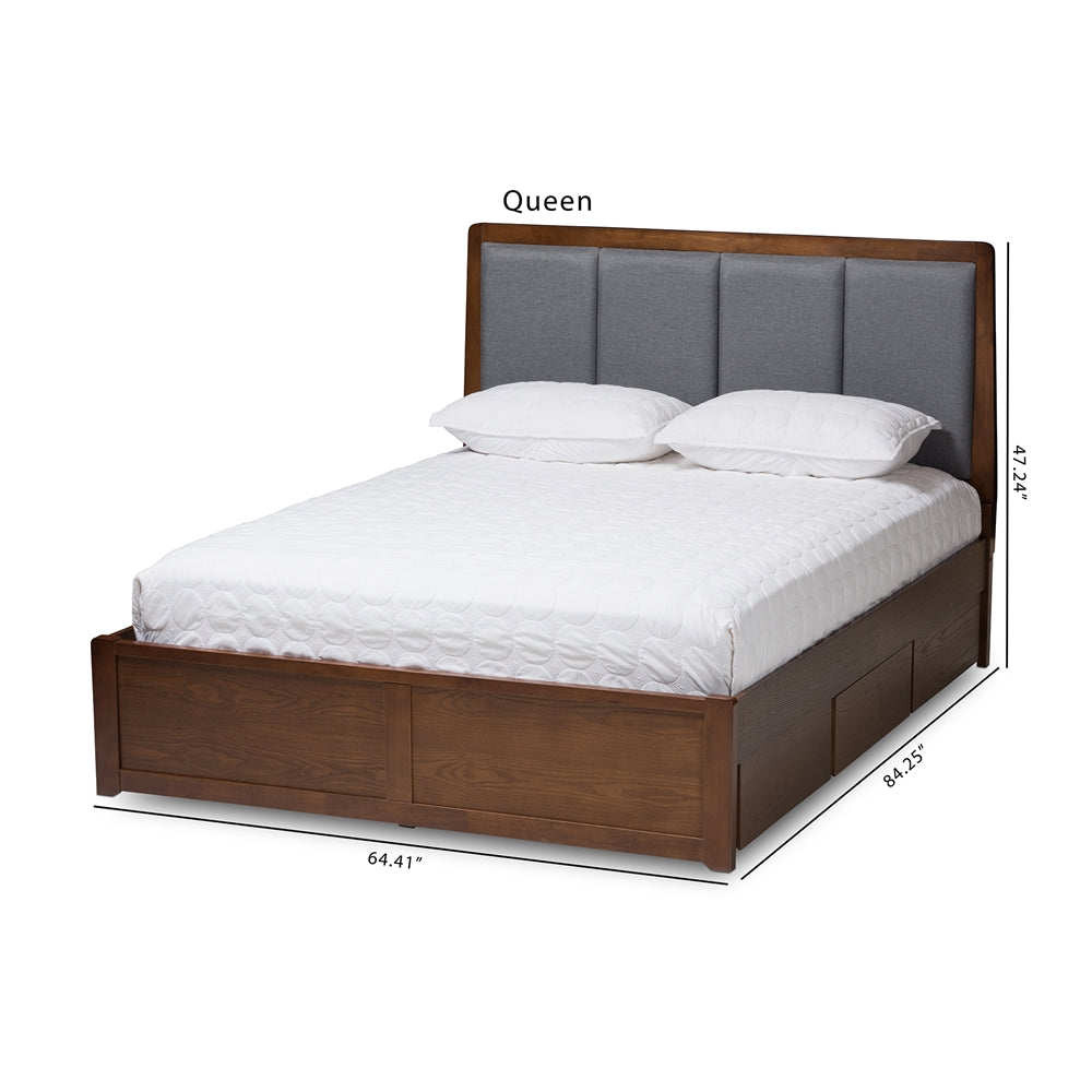 Brannigan Dark Grey Upholstered Finish Queen Size Storage Platform Bed