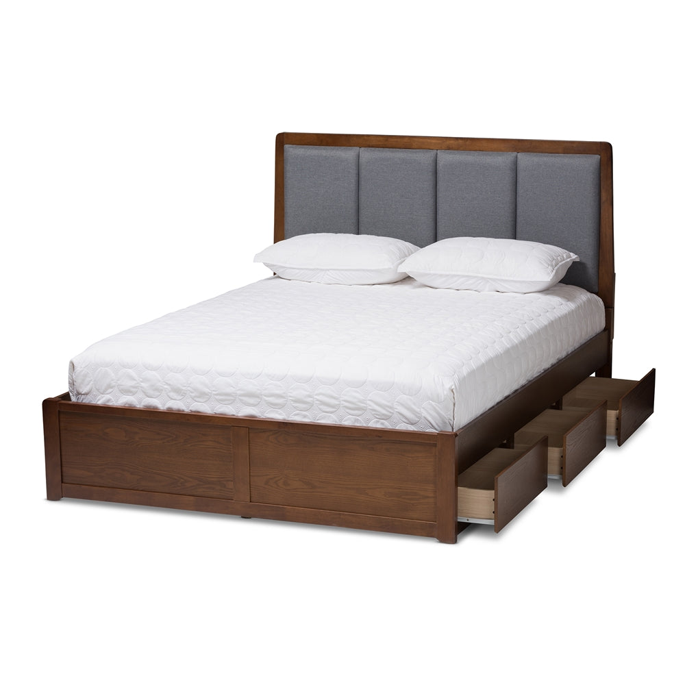 Brannigan Dark Grey Upholstered Finish Queen Size Storage Platform Bed