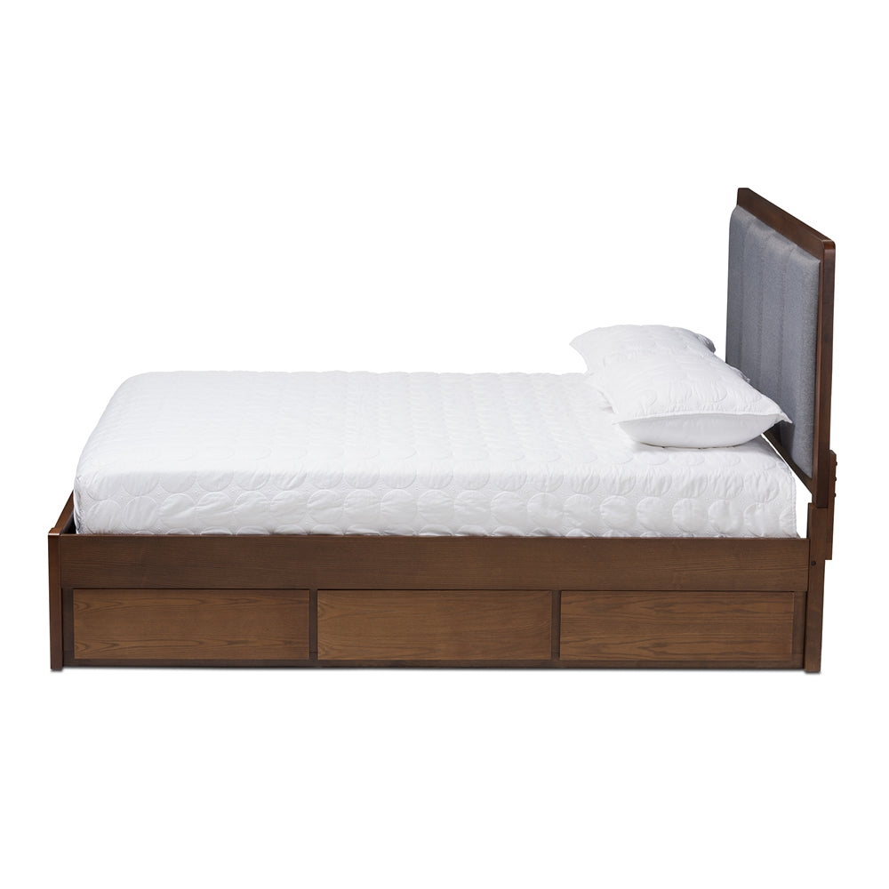 Brannigan Dark Grey Upholstered Finish Queen Size Storage Platform Bed
