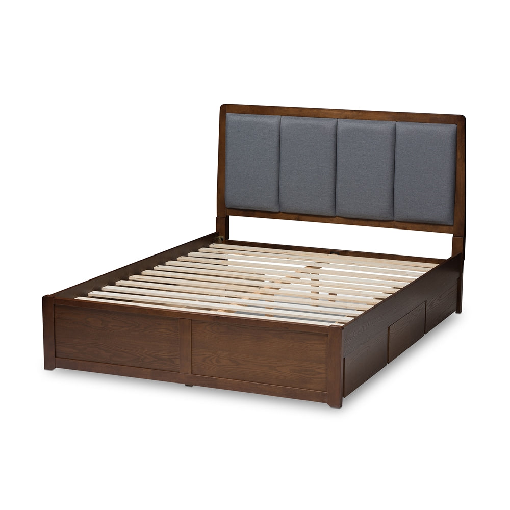 Brannigan Dark Grey Upholstered Finish Queen Size Storage Platform Bed