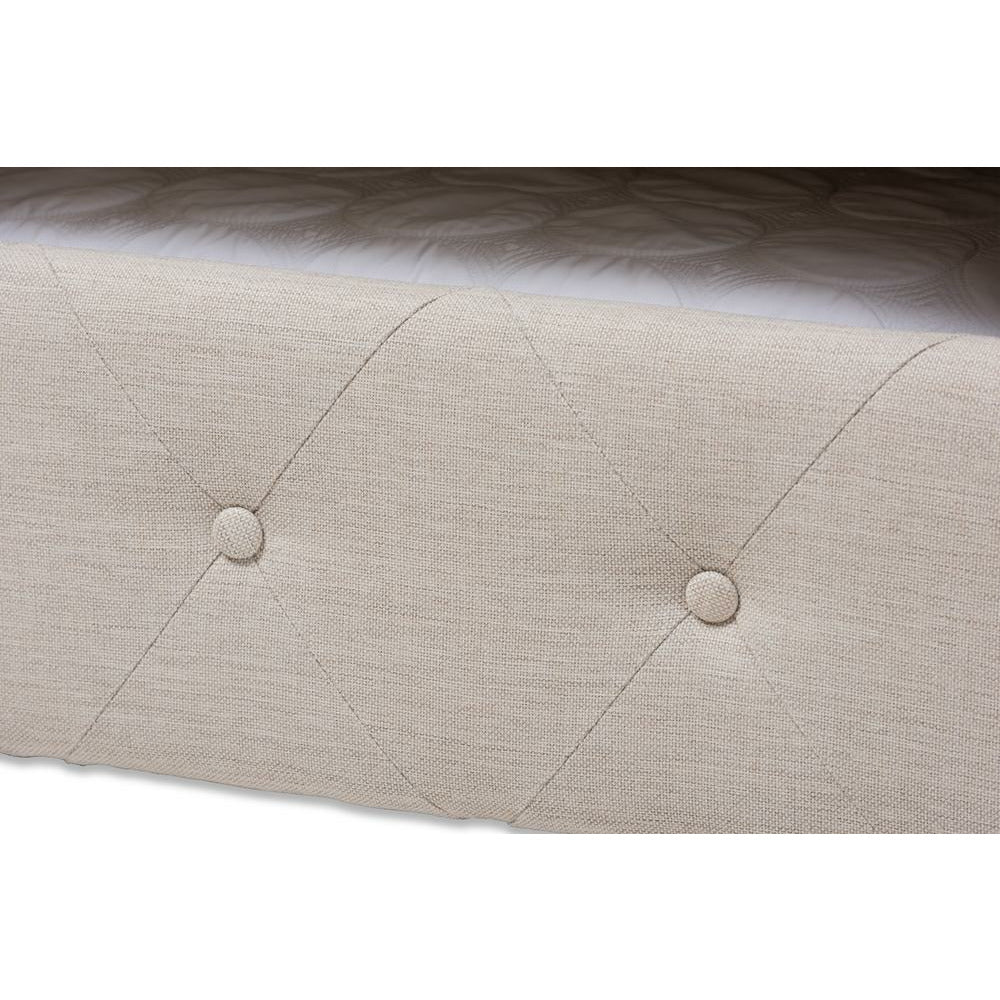 Javante Alena Queen Size Beige Upholstered Daybed – Fabric Frame with Roll-Out Trundle