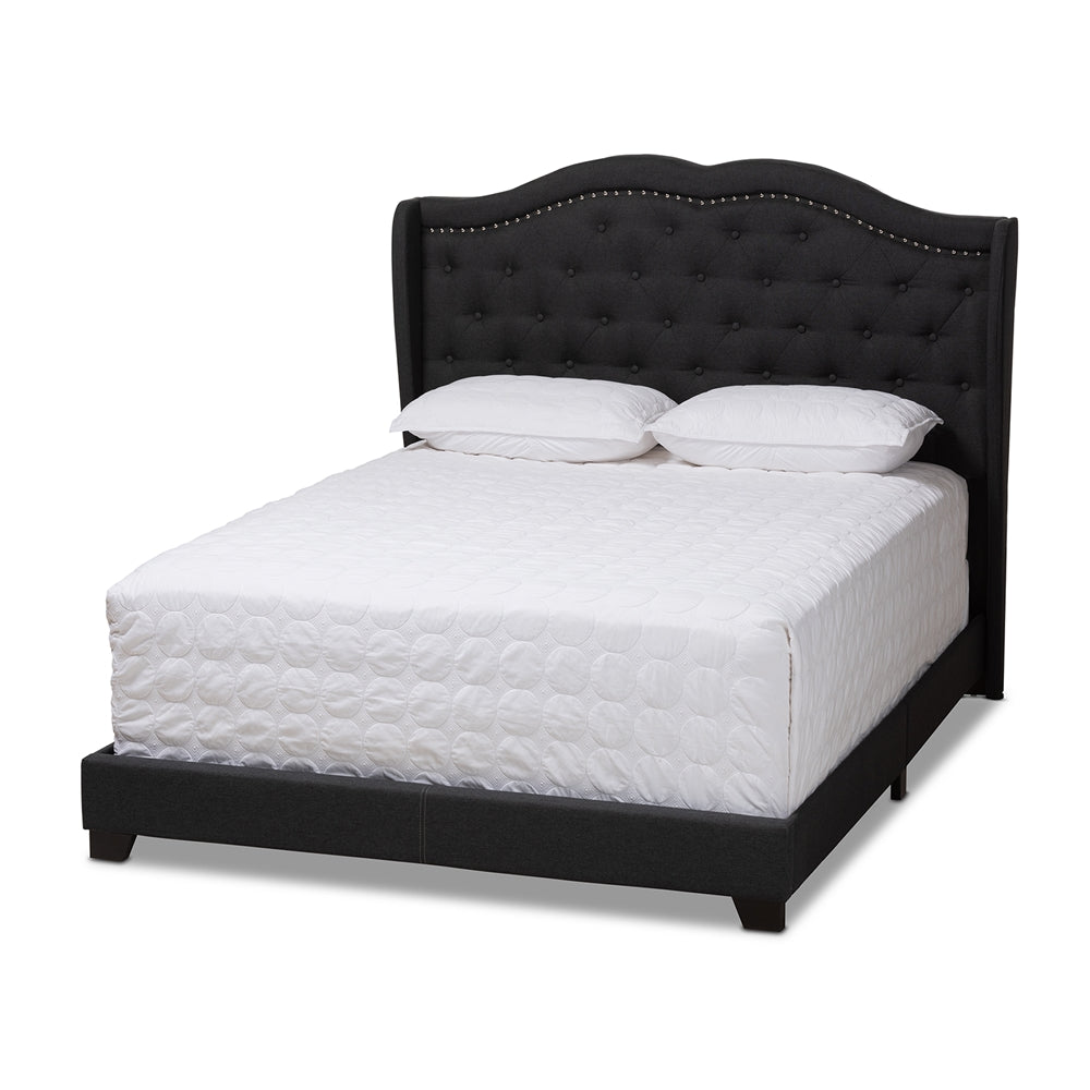 Brigham Aden Charcoal Grey Queen Size Upholstered Bed – Sleek Contemporary Platform Frame