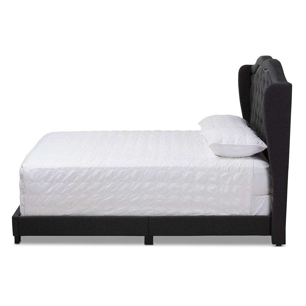 Brigham Aden Charcoal Grey Queen Size Upholstered Bed – Sleek Contemporary Platform Frame