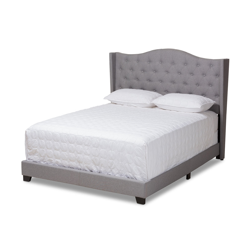 Ahasu Alesha King Grey Fabric Upholstered Bed – Modern Tufted Headboard Design