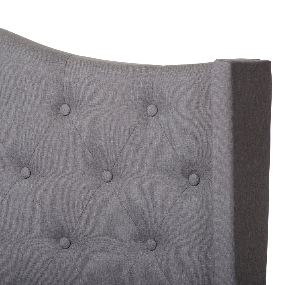 Ahasu Alesha King Grey Fabric Upholstered Bed – Modern Tufted Headboard Design