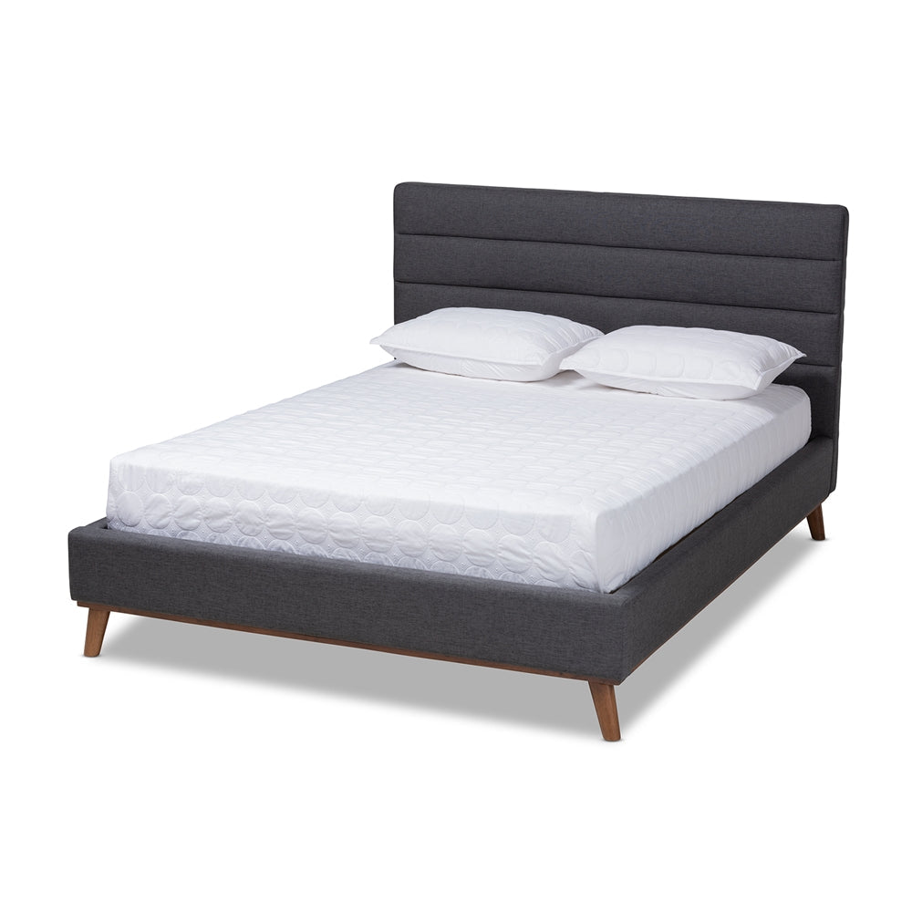 Erlend Dark Grey Fabric Upholstered King Size Platform Bed