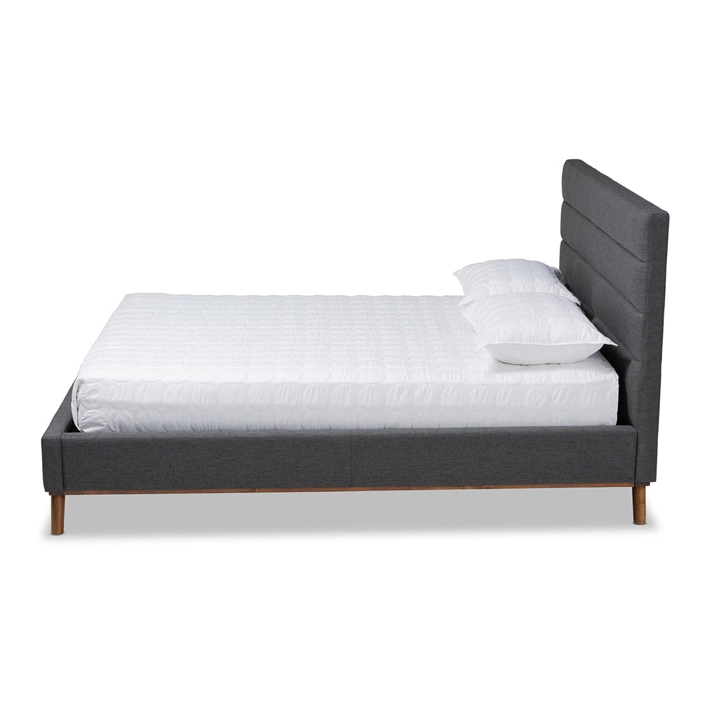 Erlend Dark Grey Fabric Upholstered Queen Size Platform Bed