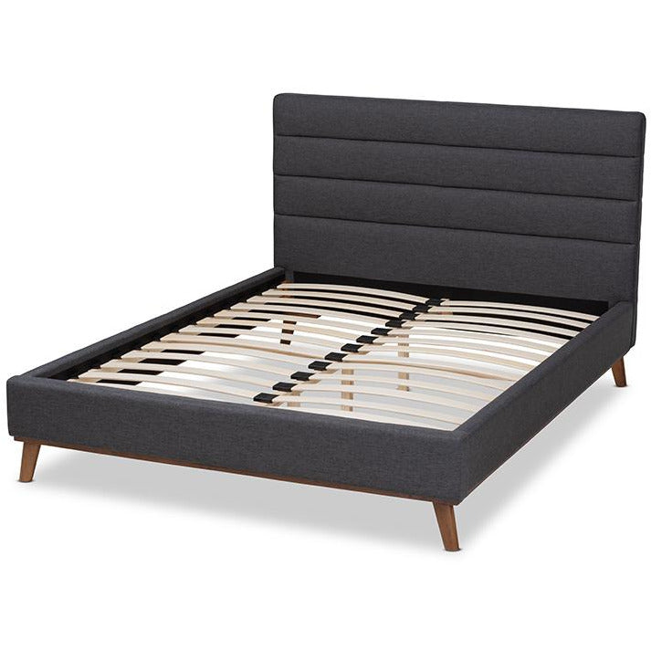 Erlend Dark Grey Fabric Upholstered Queen Size Platform Bed