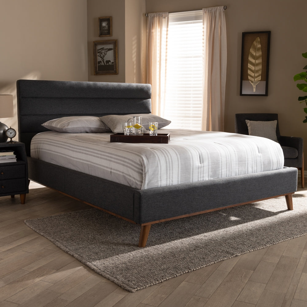 Erlend Dark Grey Fabric Upholstered Queen Size Platform Bed