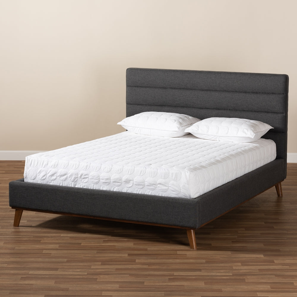 Erlend Dark Grey Fabric Upholstered Queen Size Platform Bed