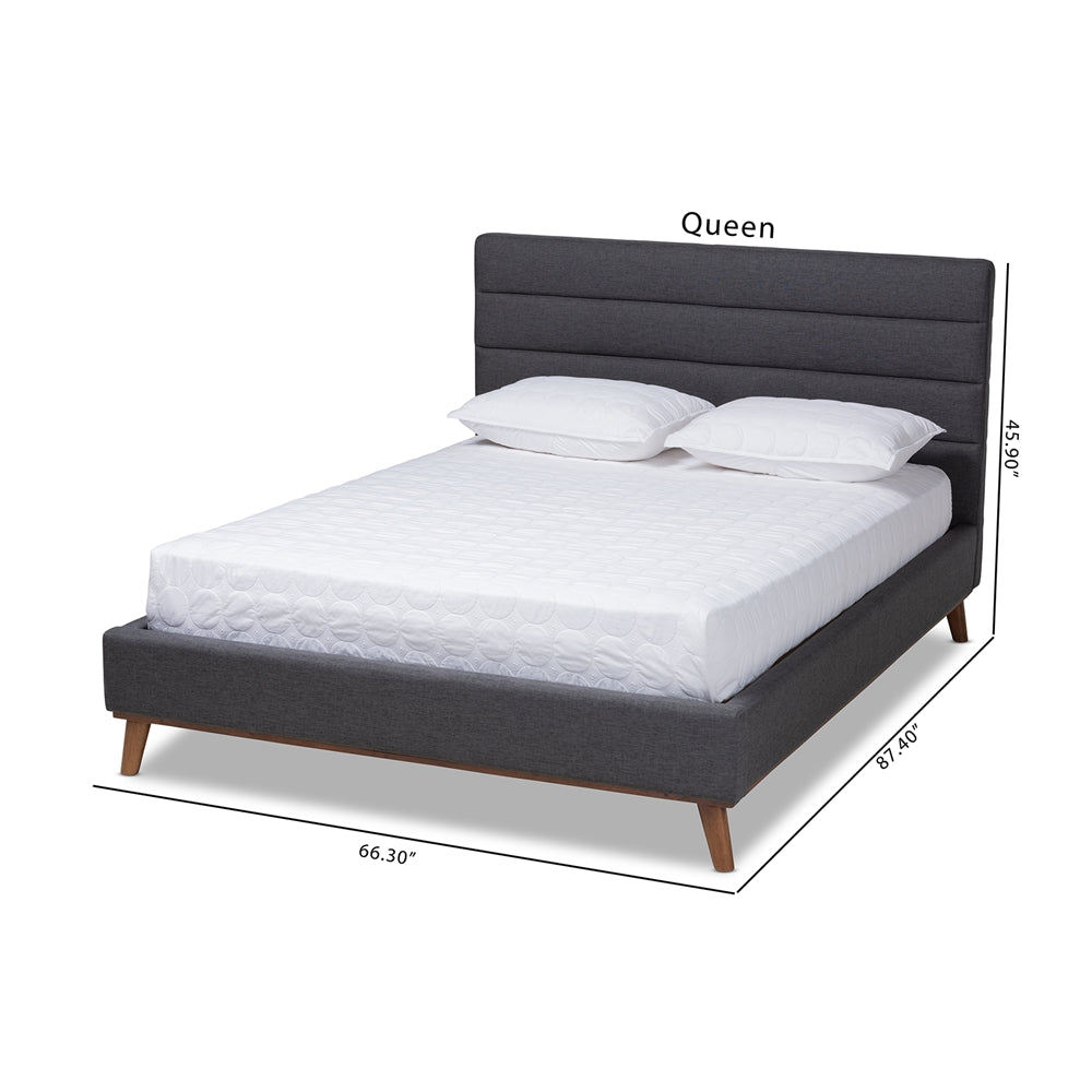 Erlend Dark Grey Fabric Upholstered Queen Size Platform Bed