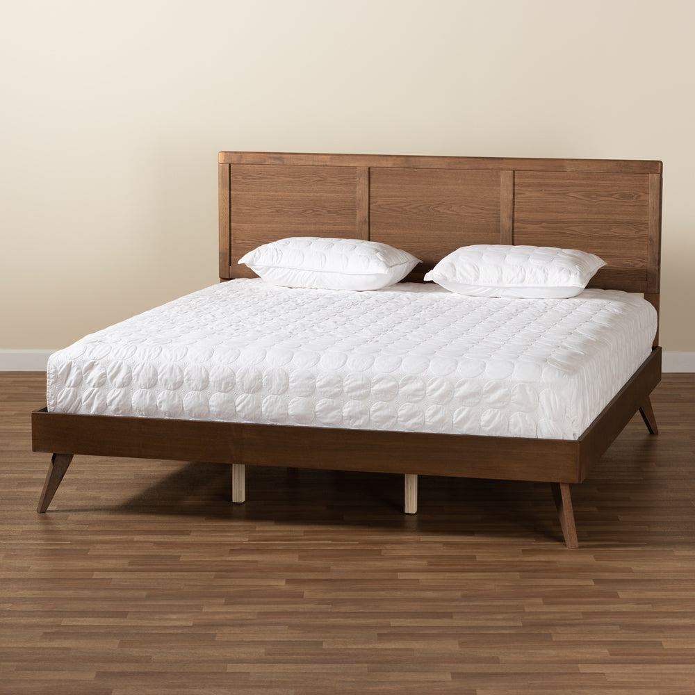 Zenon Mid-Century Modern Walnut Brown Finished Wood King Size Platform Bed