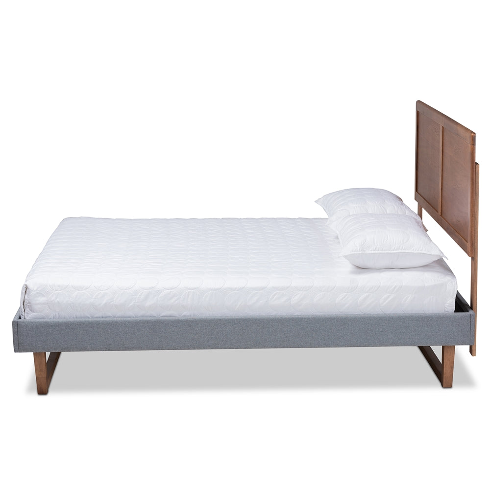 Rumi Allegra Full Size Dark Grey Fabric Wood Bed – Modern Style with Ash Walnut Finish