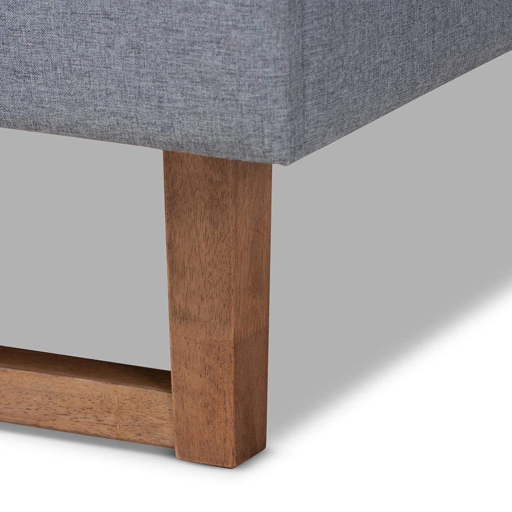 Rumi Allegra Full Size Dark Grey Fabric Wood Bed – Modern Style with Ash Walnut Finish