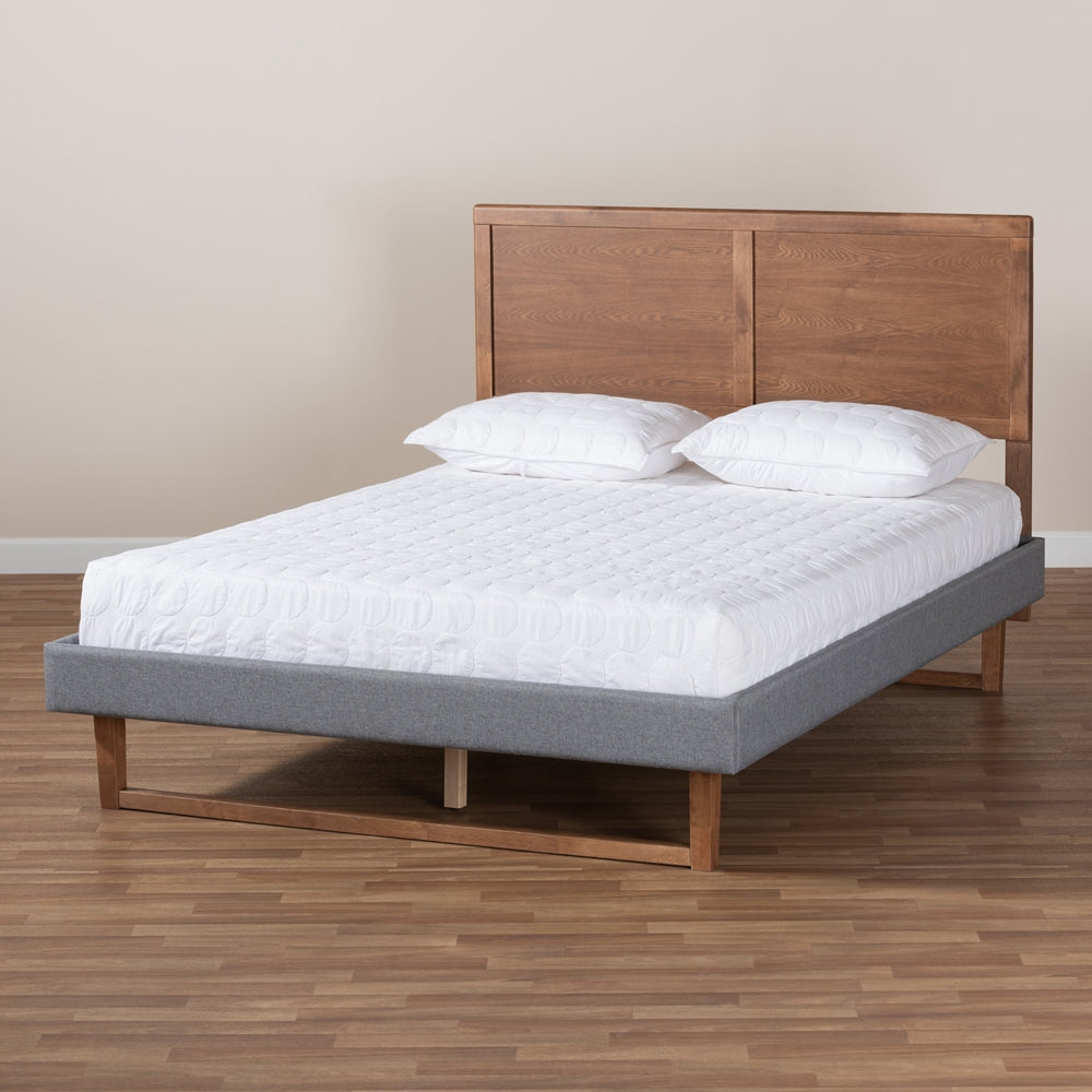 Rumi Allegra Full Size Dark Grey Fabric Wood Bed – Modern Style with Ash Walnut Finish