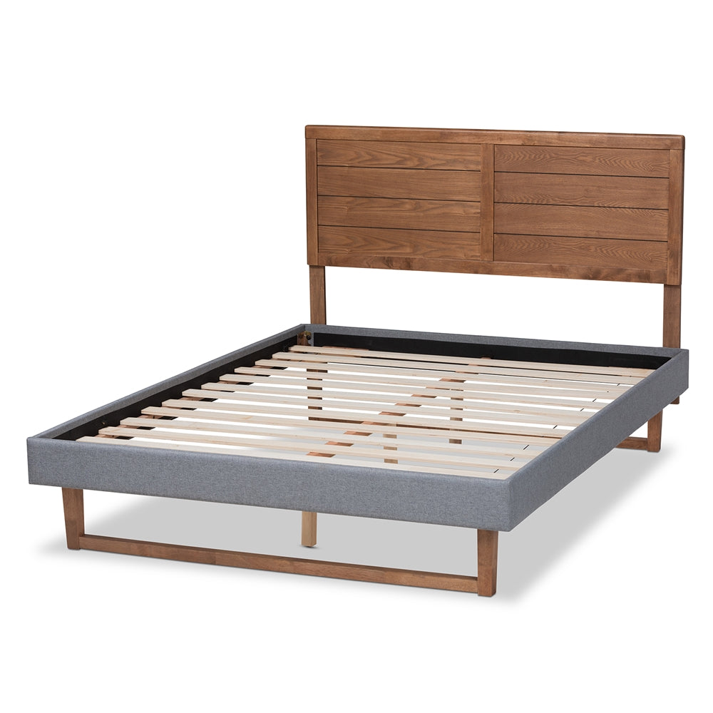Gabriela Dark Grey Fabric and Ash Walnut Brown Finish Wood Full Size Bed