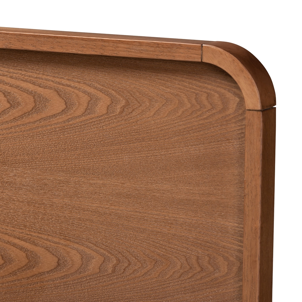 Ayla Full Bed Mid-Century Modern Dark Grey Fabric Walnut Finish
