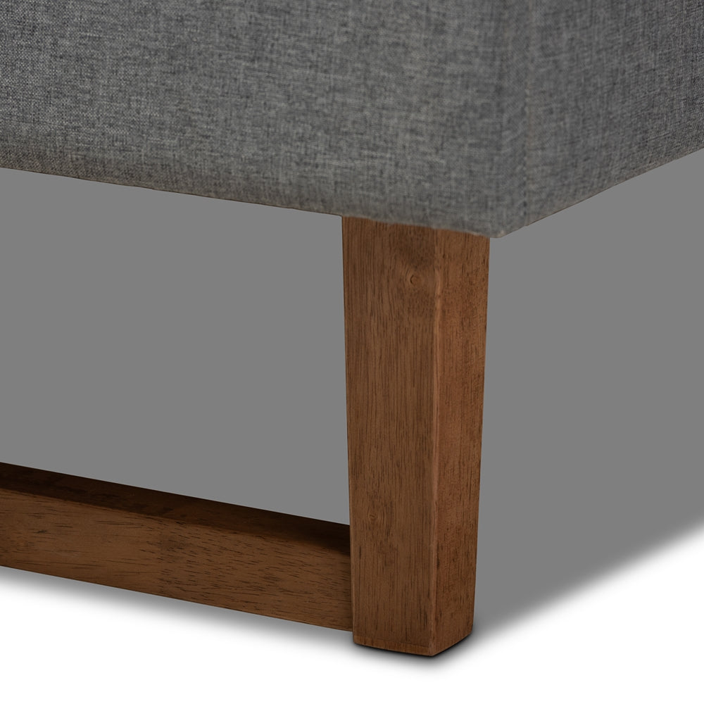 Ayla Full Bed Mid-Century Modern Dark Grey Fabric Walnut Finish