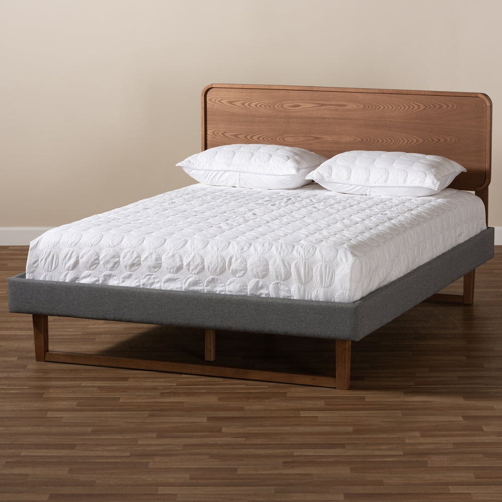 Ayla Full Bed Mid-Century Modern Dark Grey Fabric Walnut Finish