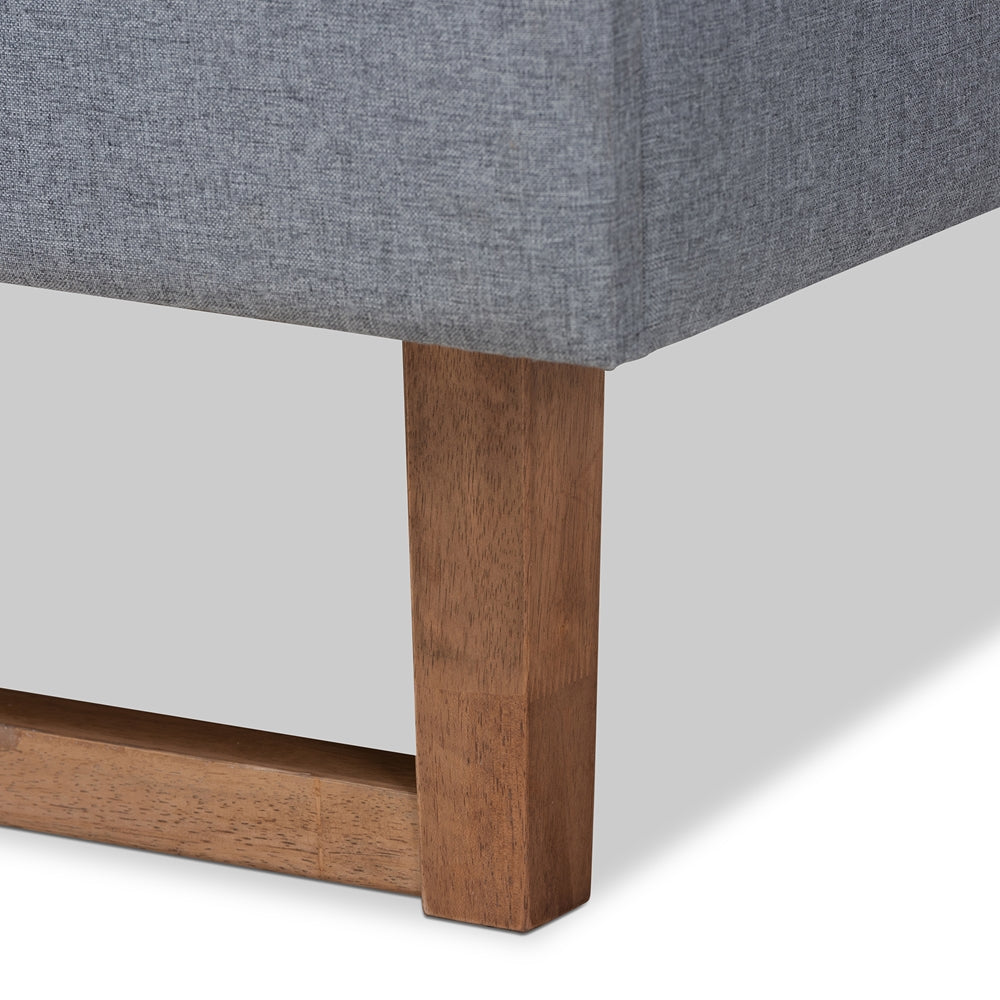 Emele Dark Grey Fabric and Ash Walnut Brown Finished Wood Queen Size Bed