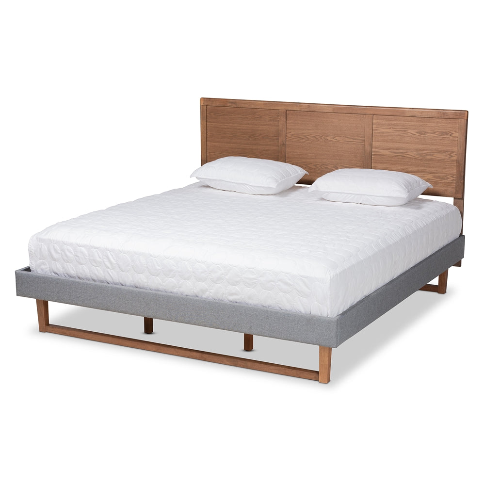 Allegra Dark Grey Fabric And Ash Walnut Brown Finish Wood King Size Bed