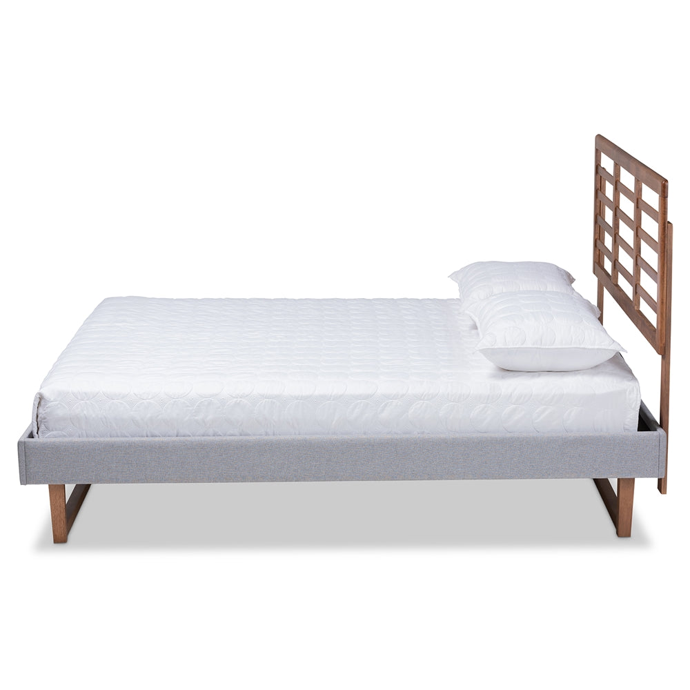 Luciana Light Grey Fabric and Ash Walnut Brown Finished Queen Size Bed