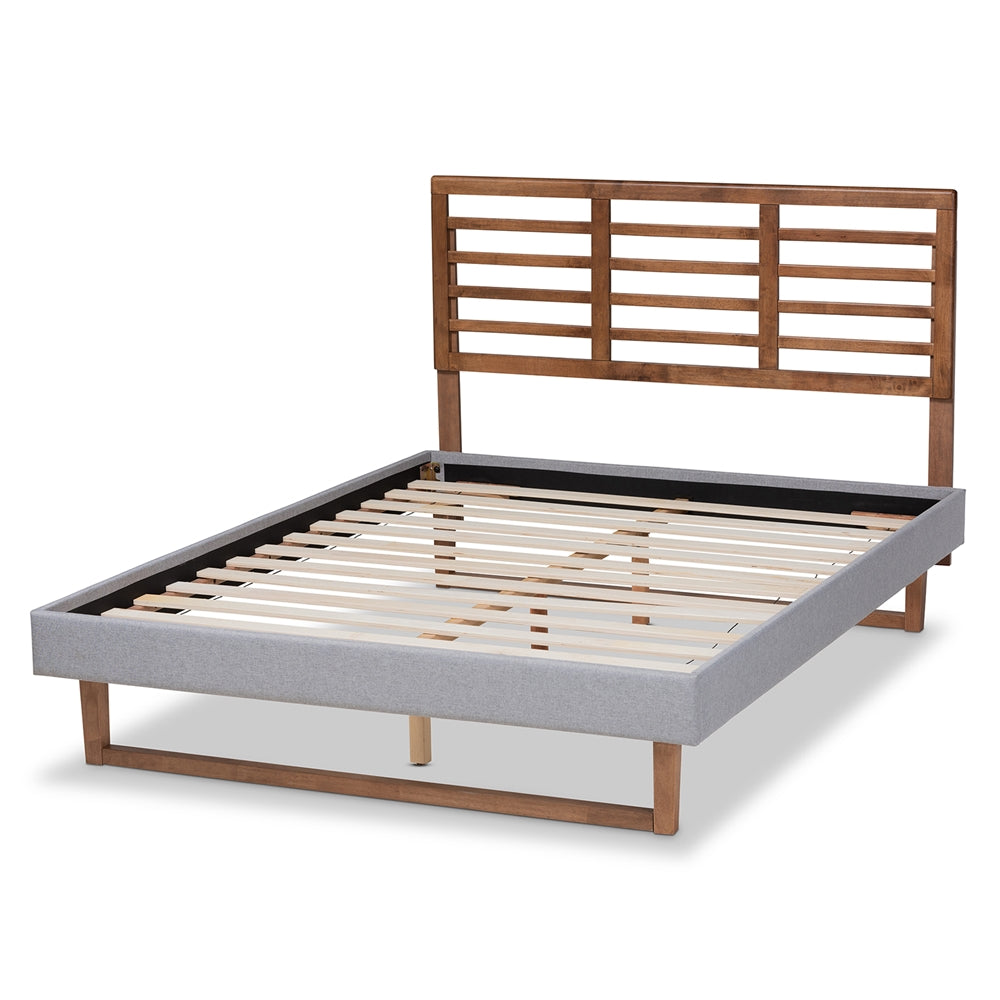 Luciana Light Grey Fabric and Ash Walnut Brown Finished Queen Size Bed