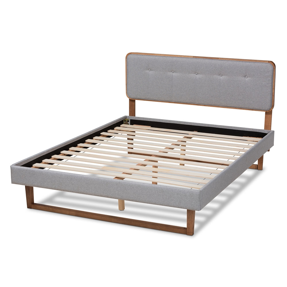 Sofia Bed Queen Platform in Light Grey Fabric and Ash Walnut Finish