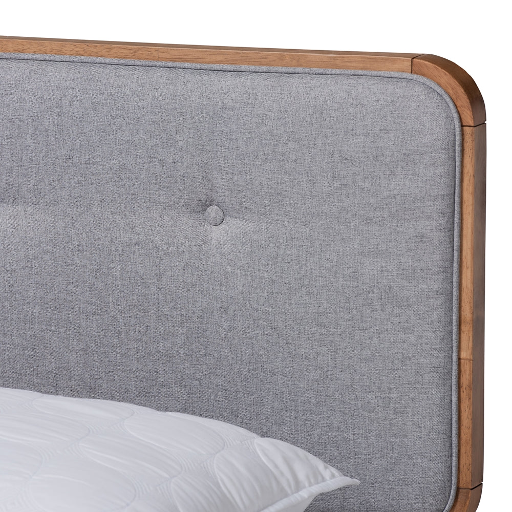 Sofia Bed Queen Platform in Light Grey Fabric and Ash Walnut Finish