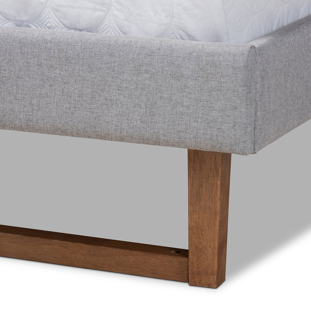 Sofia Bed Queen Platform in Light Grey Fabric and Ash Walnut Finish