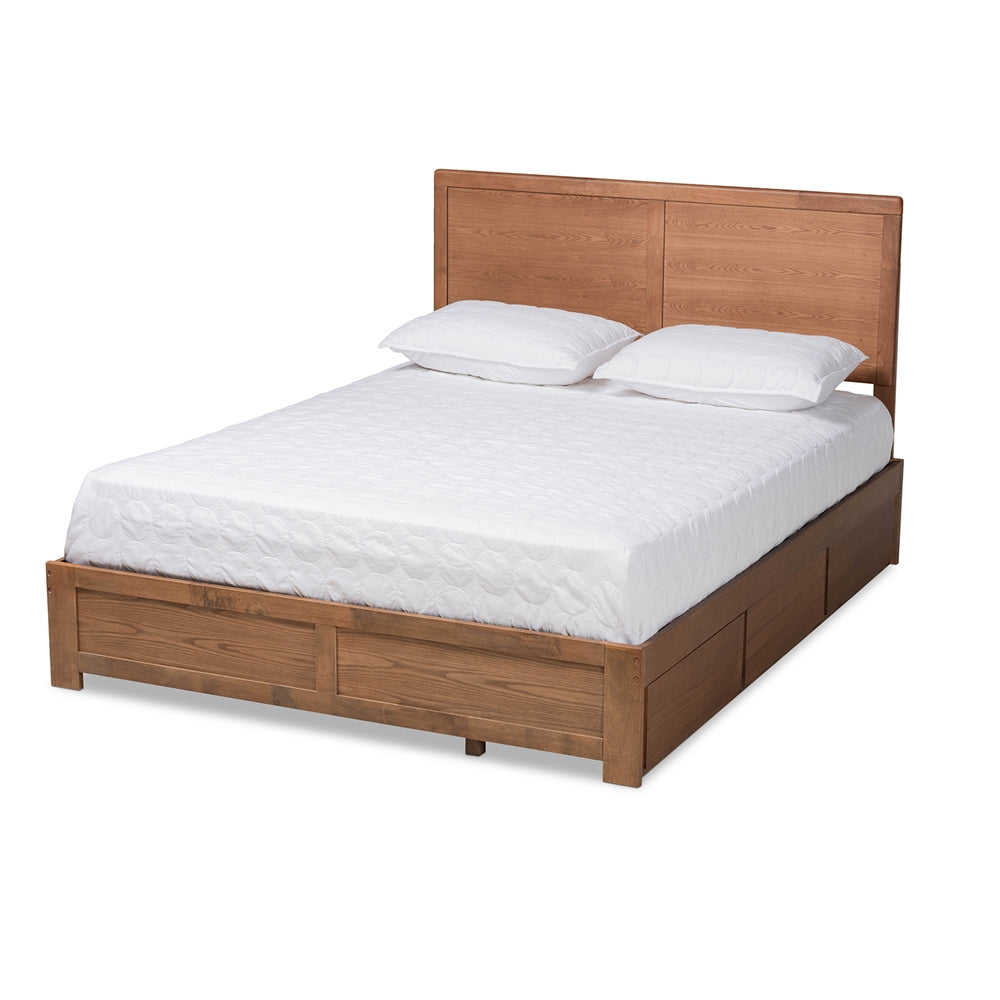 Aras Ash Walnut Brown Finished Wood Full Size 3-Drawer Storage Bed