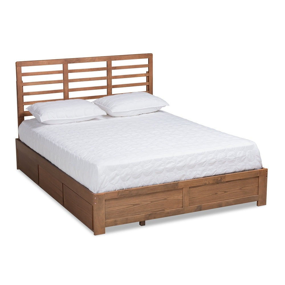 Piera Modern Style Ash Walnut Finish Queen Size 3-Drawer Storage Bed