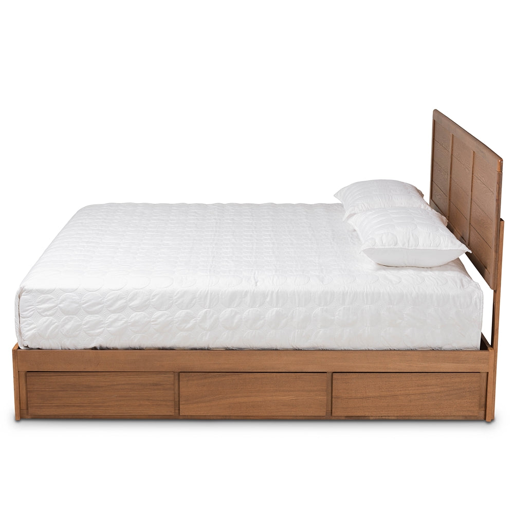Lisa Modern Design Queen Size Ash Walnut Wood 3-Drawer Storage Bed