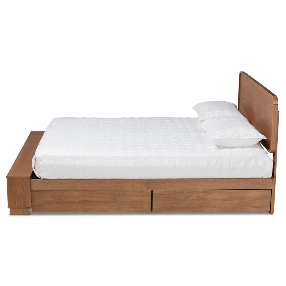 Vita Ash Walnut Queen Size Bed Modern with 4-Drawer Storage Platform Bed