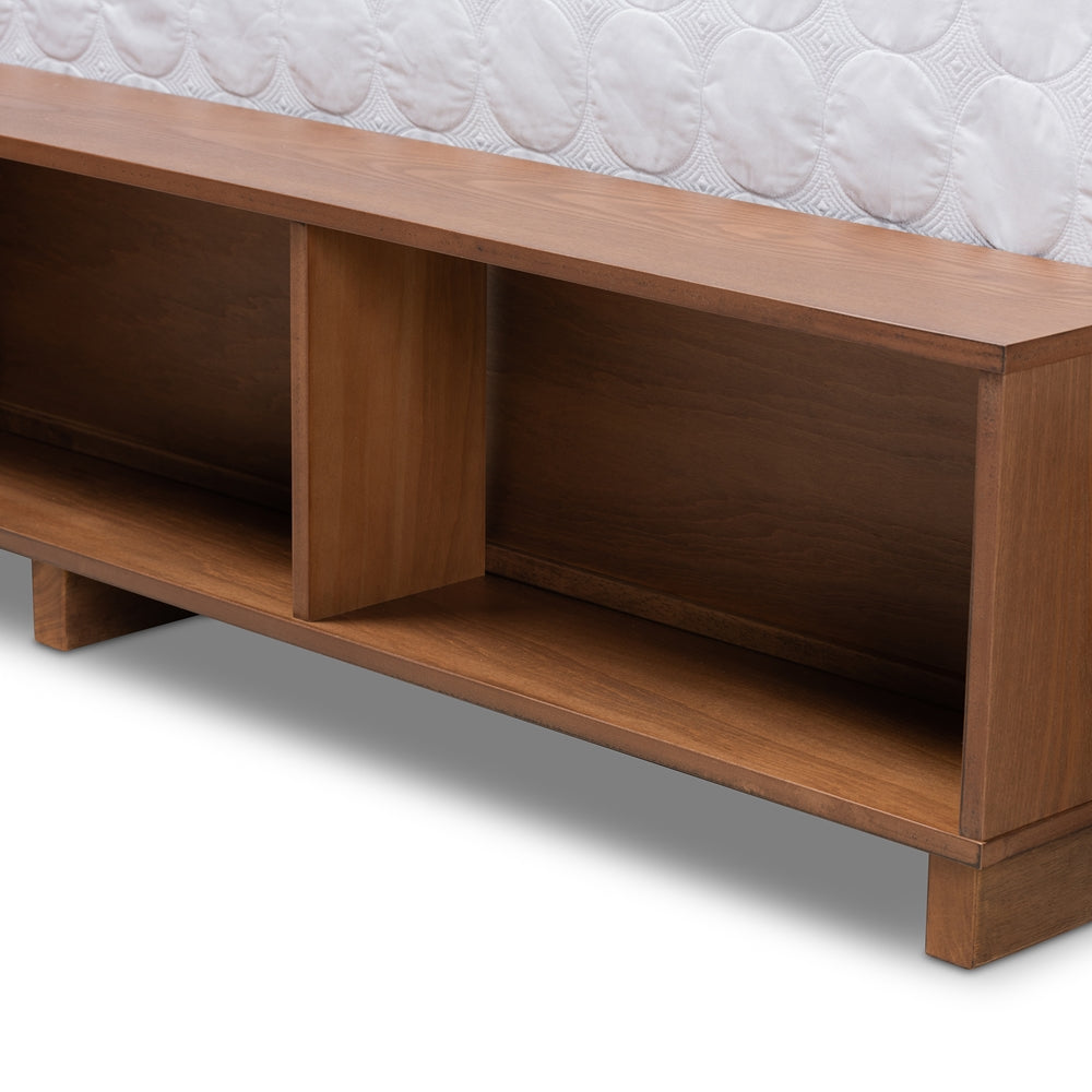 Vita Ash Walnut Queen Size Bed Modern with 4-Drawer Storage Platform Bed