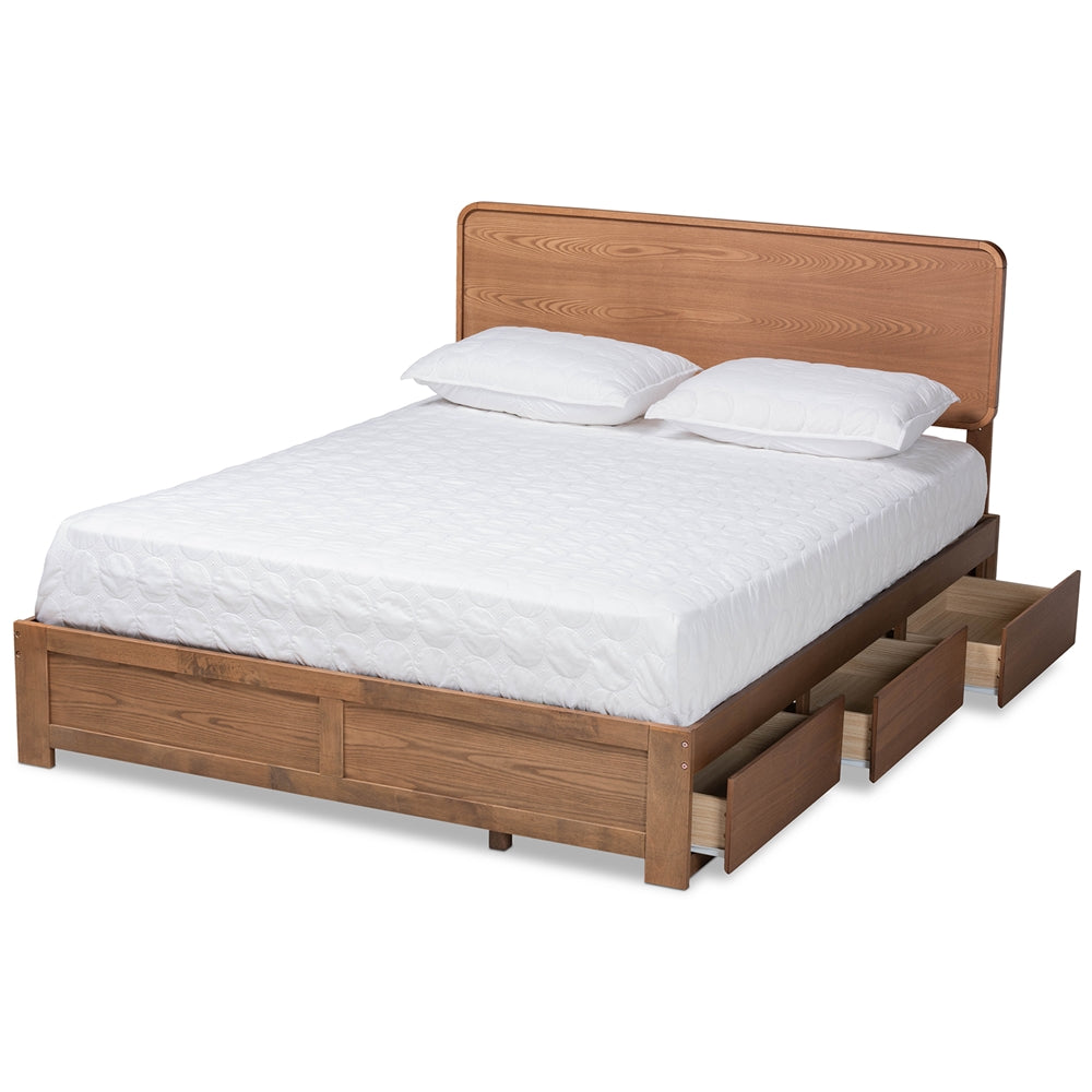 Eleni Ash Walnut Brown Finished Wood Queen Size 3-Drawer Platform Storage Bed