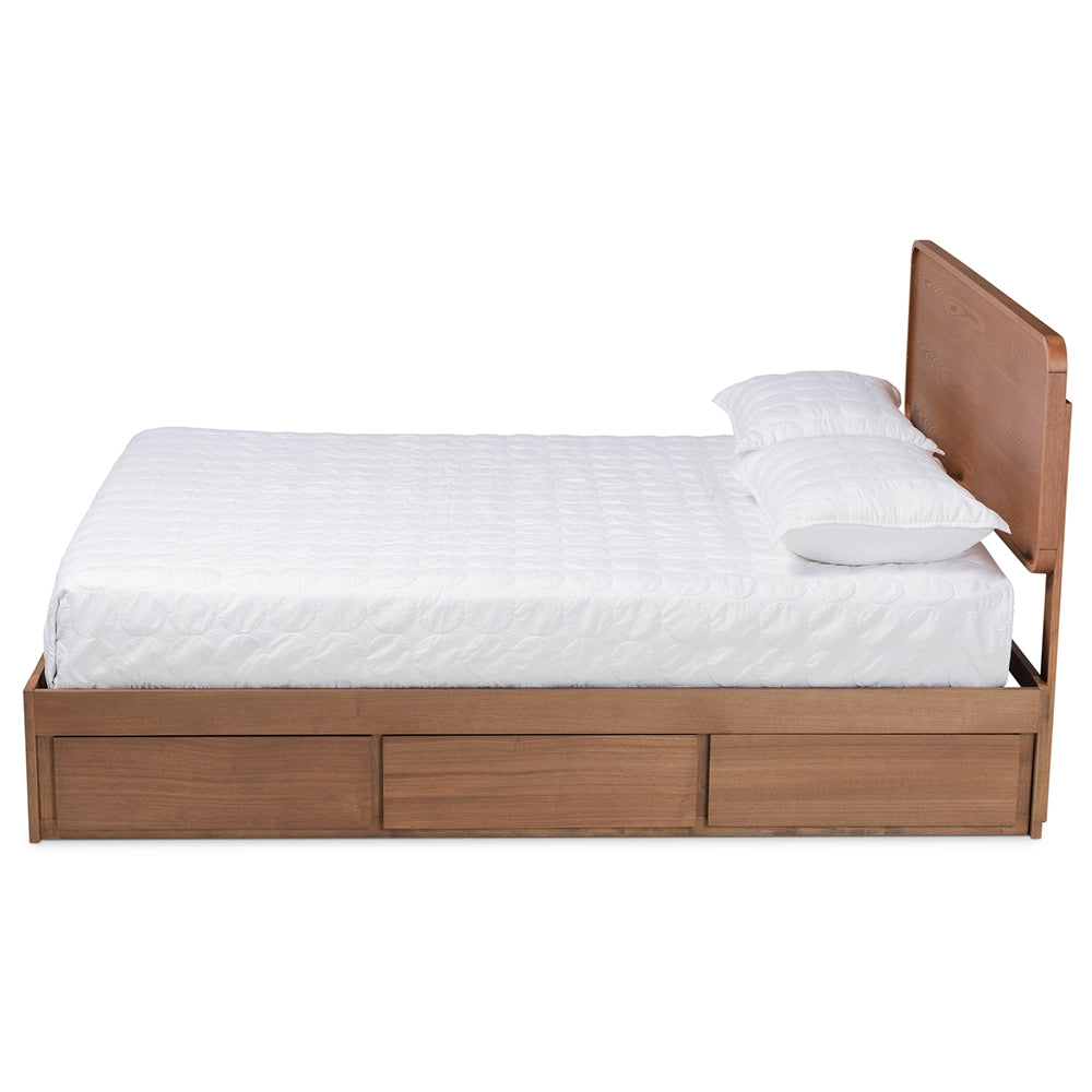 Eleni Ash Walnut Brown Finished Wood Queen Size 3-Drawer Platform Storage Bed