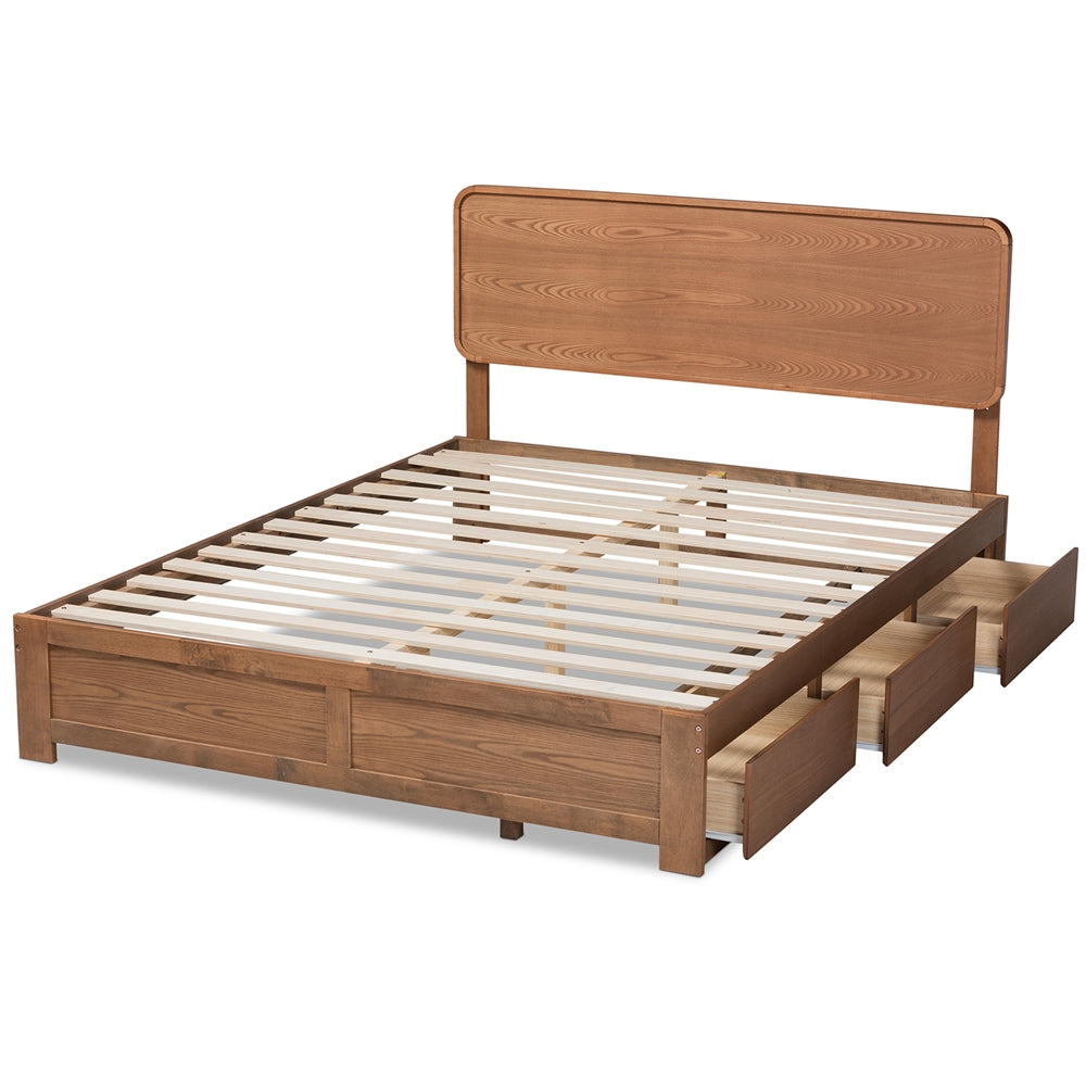 Eleni Ash Walnut Brown Finished Wood Queen Size 3-Drawer Platform Storage Bed