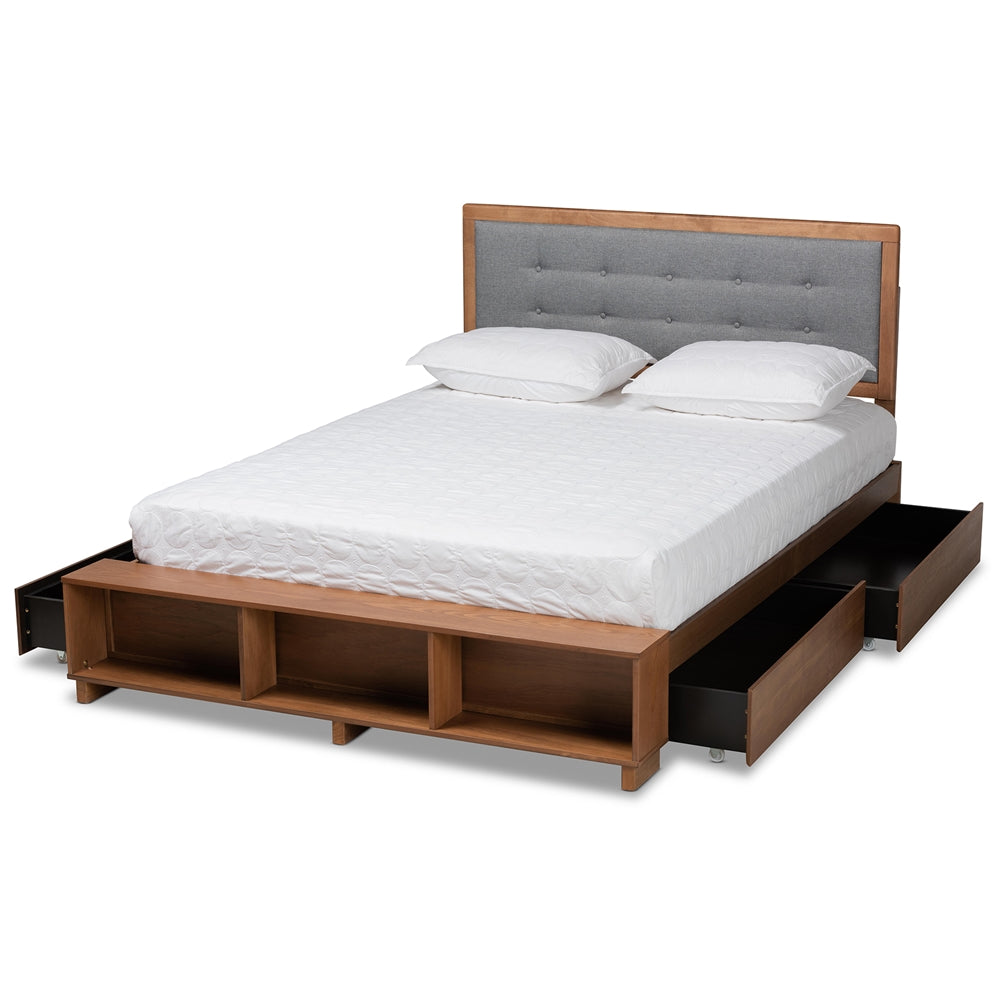 Cosma Queen Bed Ash Walnut Modern 4-Drawer Storage Platform