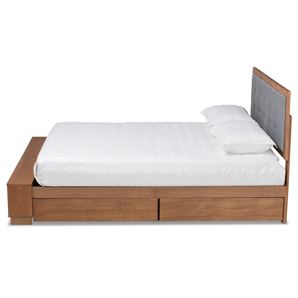 Cosma Queen Bed Ash Walnut Modern 4-Drawer Storage Platform